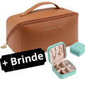 Porta Maquiagens e Cosméticos de Couro PU Feminino Portátil + Brinde