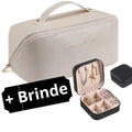 Porta Maquiagens e Cosméticos de Couro PU Feminino Portátil + Brinde