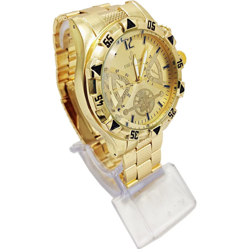 Conjunto de Relógio Masculino Banhado a Ouro 18k + Corrente de Aço e Pulseira