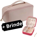 Porta Maquiagens e Cosméticos de Couro PU Feminino Portátil + Brinde