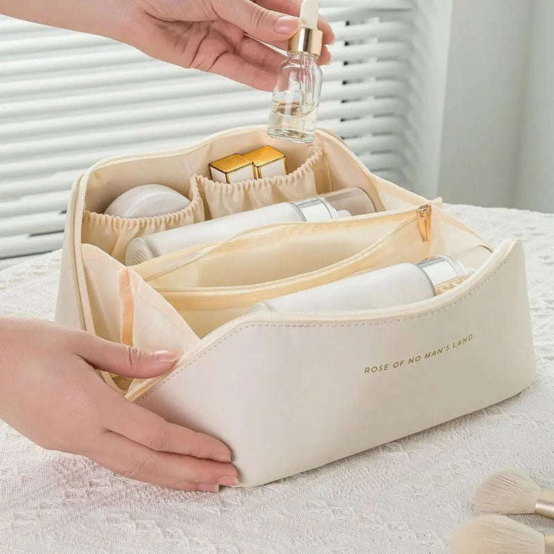 Porta Maquiagens e Cosméticos de Couro PU Feminino Portátil + Brinde