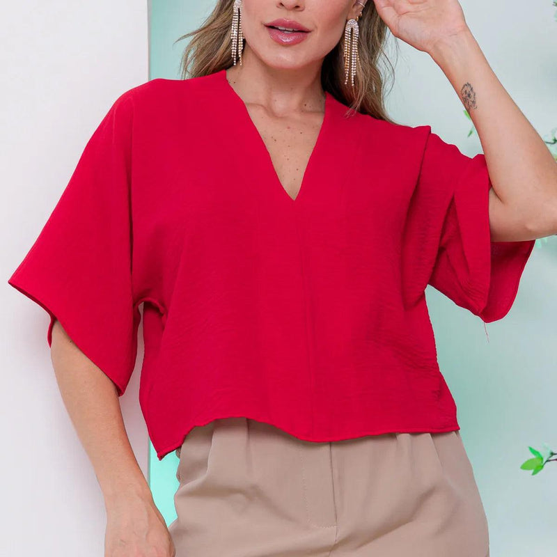 Camisa Feminina Social Crepe Dune com Decote V - Allure Place