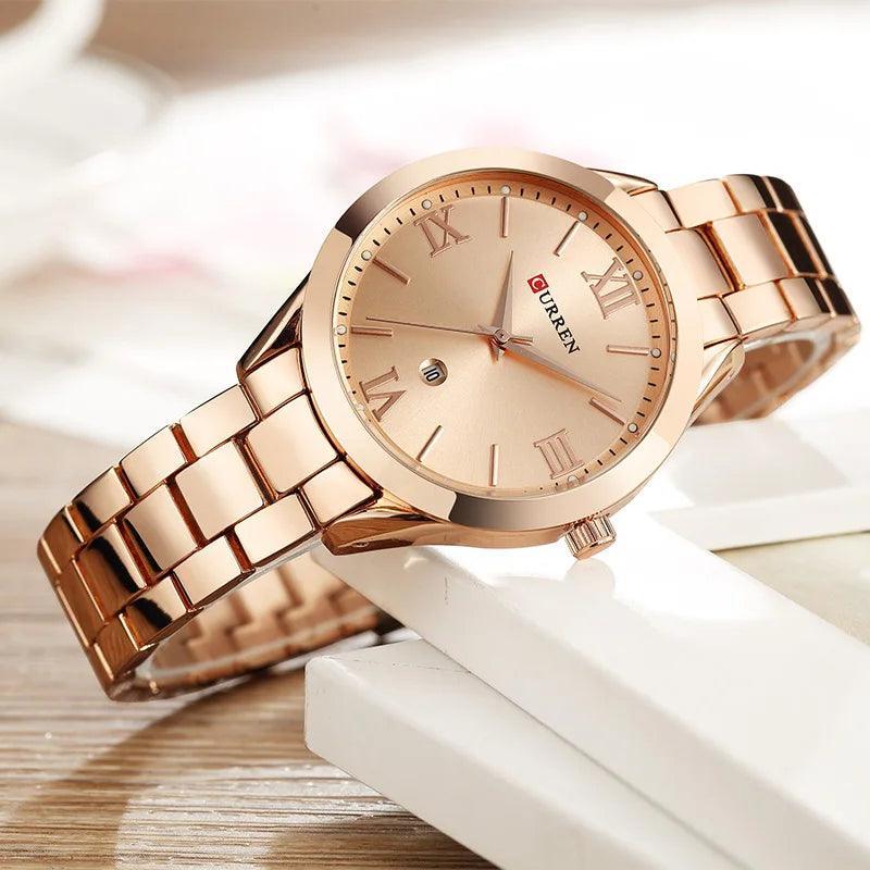 CURREN Gold Watch – Relógio Feminino com Numeração Romana - Allure Place