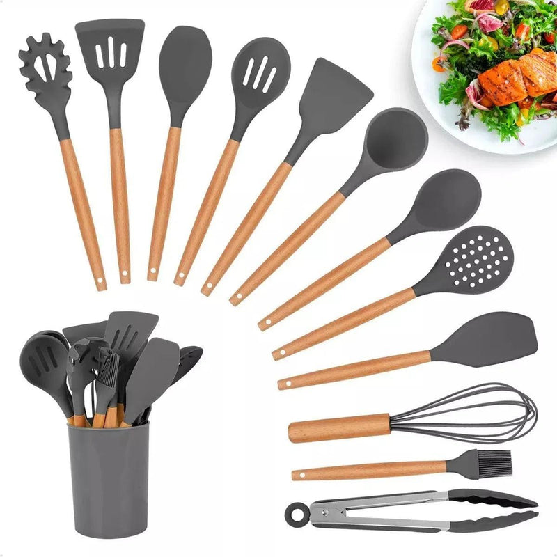 Kit Completo de Utensílios de Cozinha em Silicone - 12 Peças com Suporte - Allure Place
