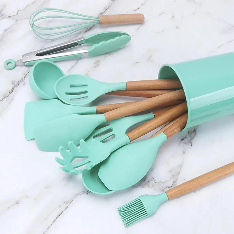 Kit Completo de Utensílios de Cozinha em Silicone - 12 Peças com Suporte - Allure Place