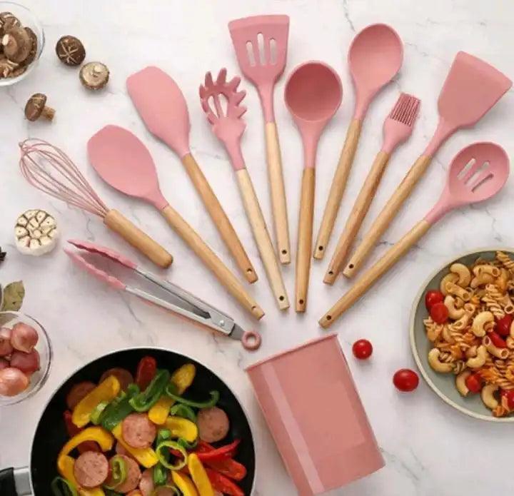 Kit Completo de Utensílios de Cozinha em Silicone - 12 Peças com Suporte - Allure Place