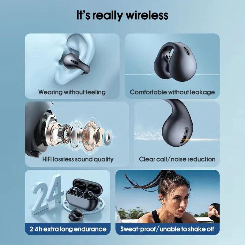 V2 ClipWave - Fones de Ouvido Bluetooth 5.3 Esportivos com Cancelamento de Ruído e LED - Allure Place